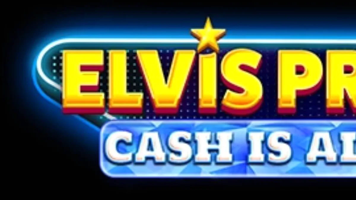 Tampilan visual neon dari slot Elvis Presley: Cash is All Right dengan simbol-simbol musik retro.