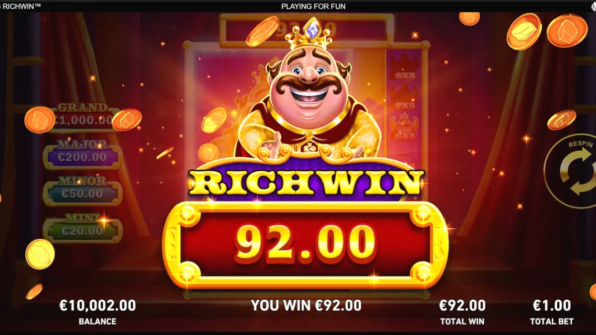 Tampilan visual slot King Richwin dengan tema kastil kerajaan dan simbol-simbol fantasi yang ceria.