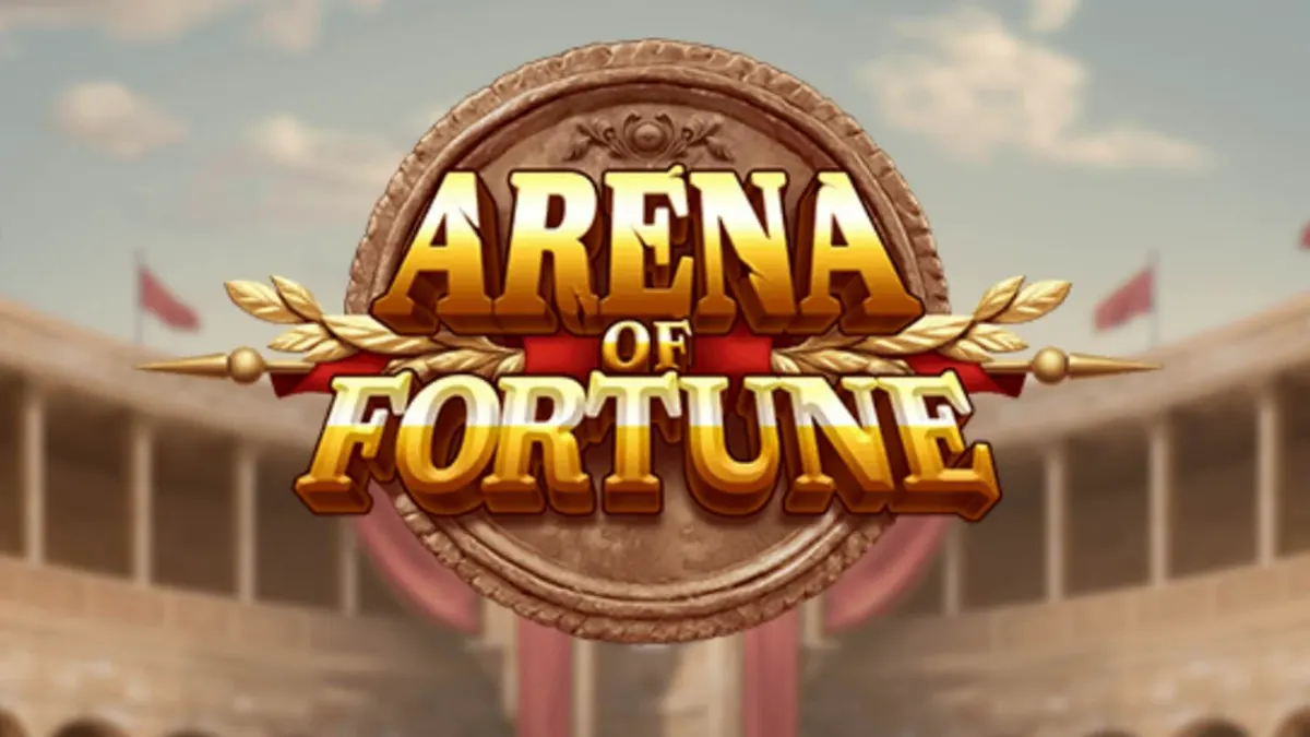 Tampilan visual slot Arena of Fortune dengan latar belakang Colosseum dan simbol gladiator.