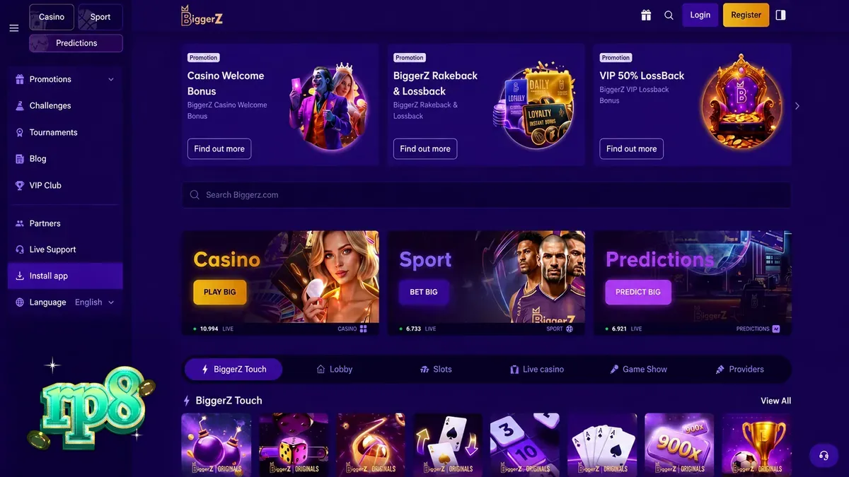Antarmuka platform taruhan BiggerZ yang menampilkan berbagai opsi permainan dan transparansi data.